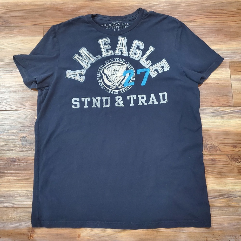 American Eagle Outfitters Y2K Mens Large Navy Blue Graphic T-Shirt Athletic Fit